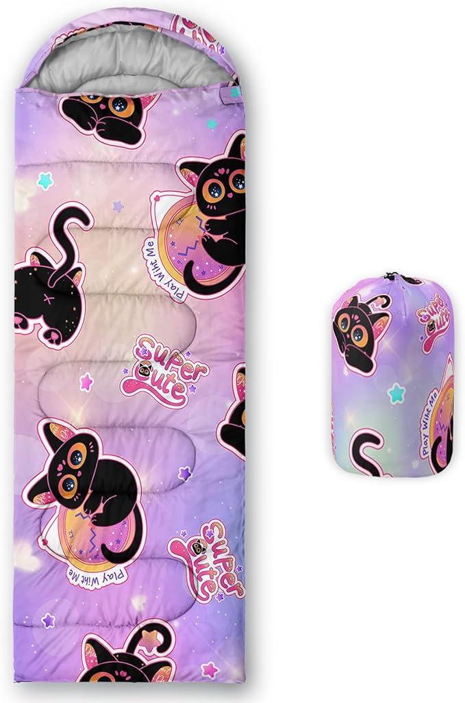 AILONEN Cartoon Fox Camping Sleeping Bag for Boys Girls Adults,Lightweight & Waterproof,3 Season Warm & Cold Weather,Portable,Kawaii Fox Printed Sleeping Bag,Traveling,Camping,Hiking