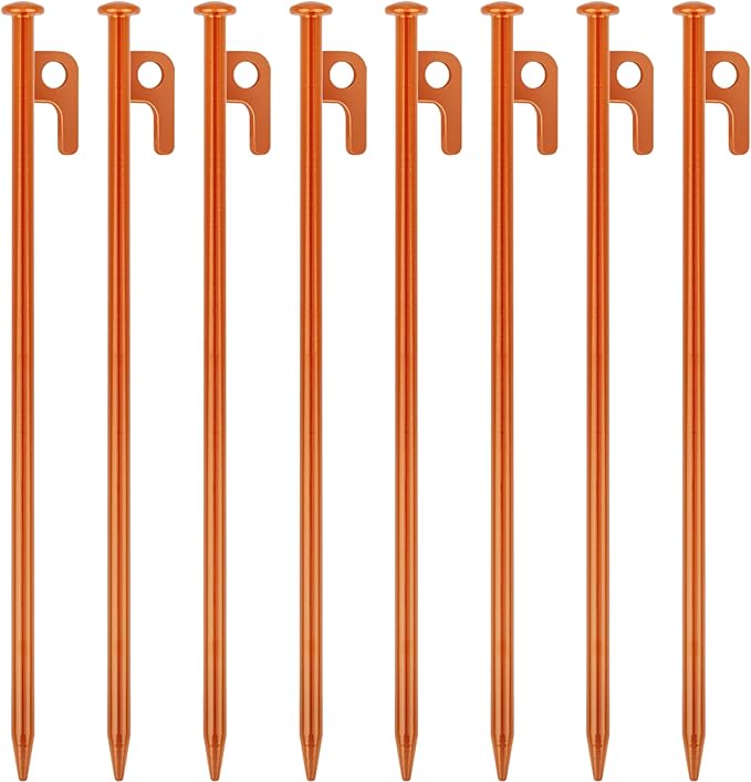 8 Pack Tent Stakes Heavy Duty 12 inch Steel Tent Pegs for Camping Unbreakable and Inflexible