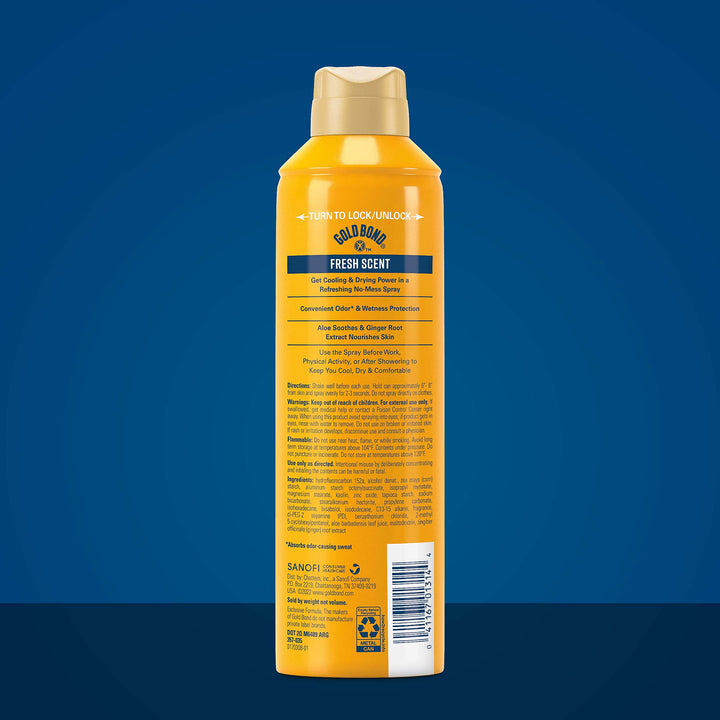 Gold Bond No Mess Talc-Free Body Powder Spray, 7 oz., Fresh Scent, with a Triple Action Formula