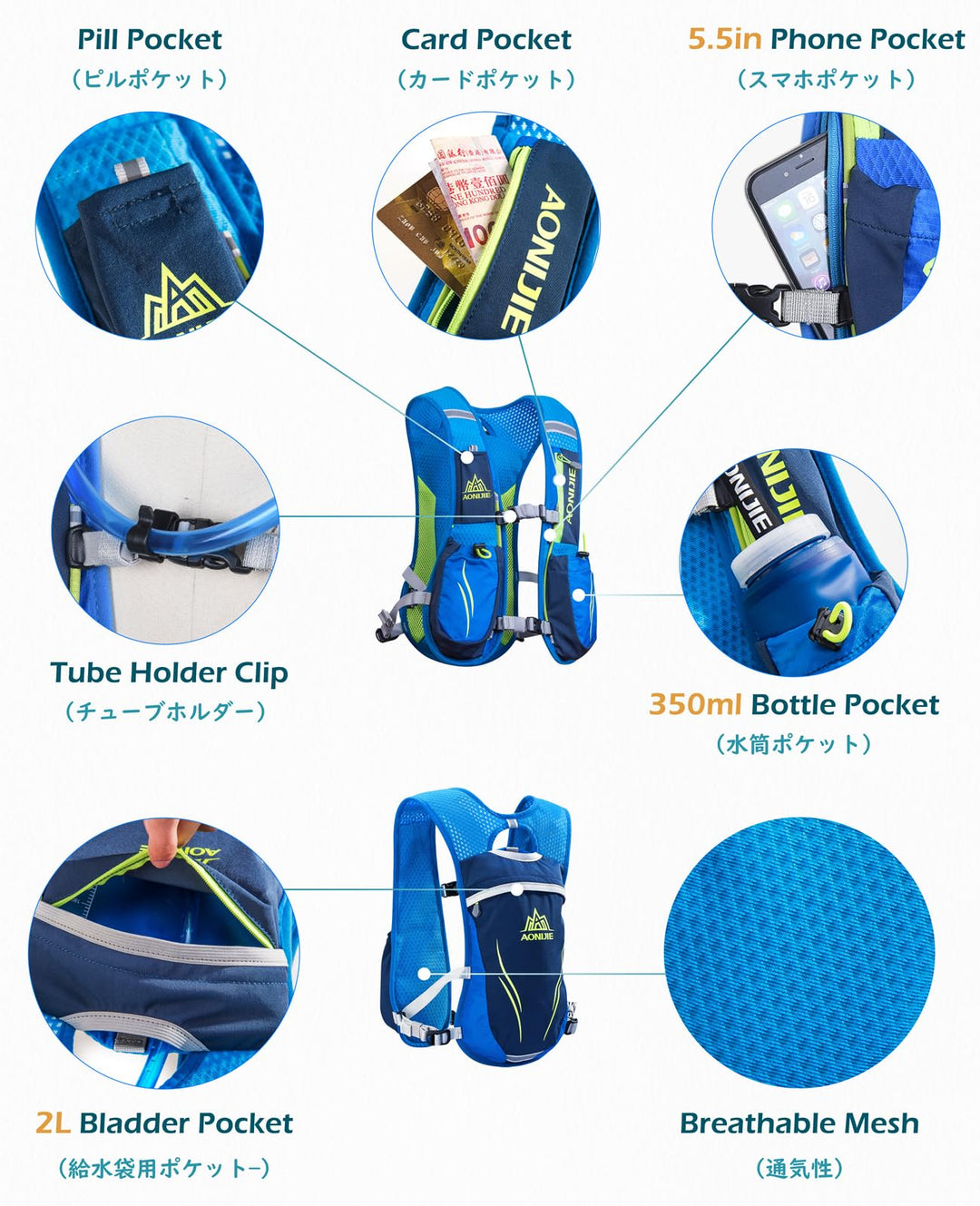 TRIWONDER Hydration Pack Backpack 5/5.5L Hydration Running Vest for Cycling, Running, Marathoner, Hiking (02 Black&Grey 5.5L - with 1.5L Water Bladder, One Size)