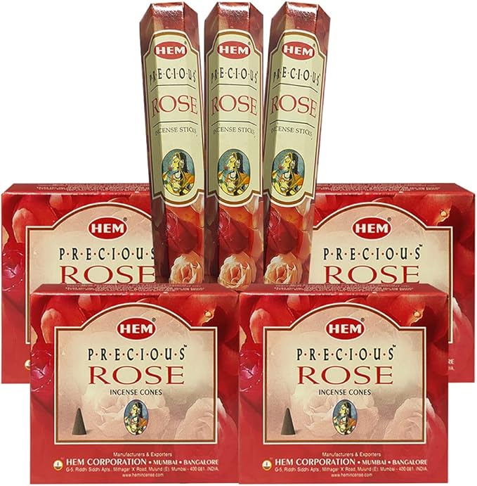 Precious Rose Incense sticks and cone incense holder variety pack #2 bundle insence insense insienso