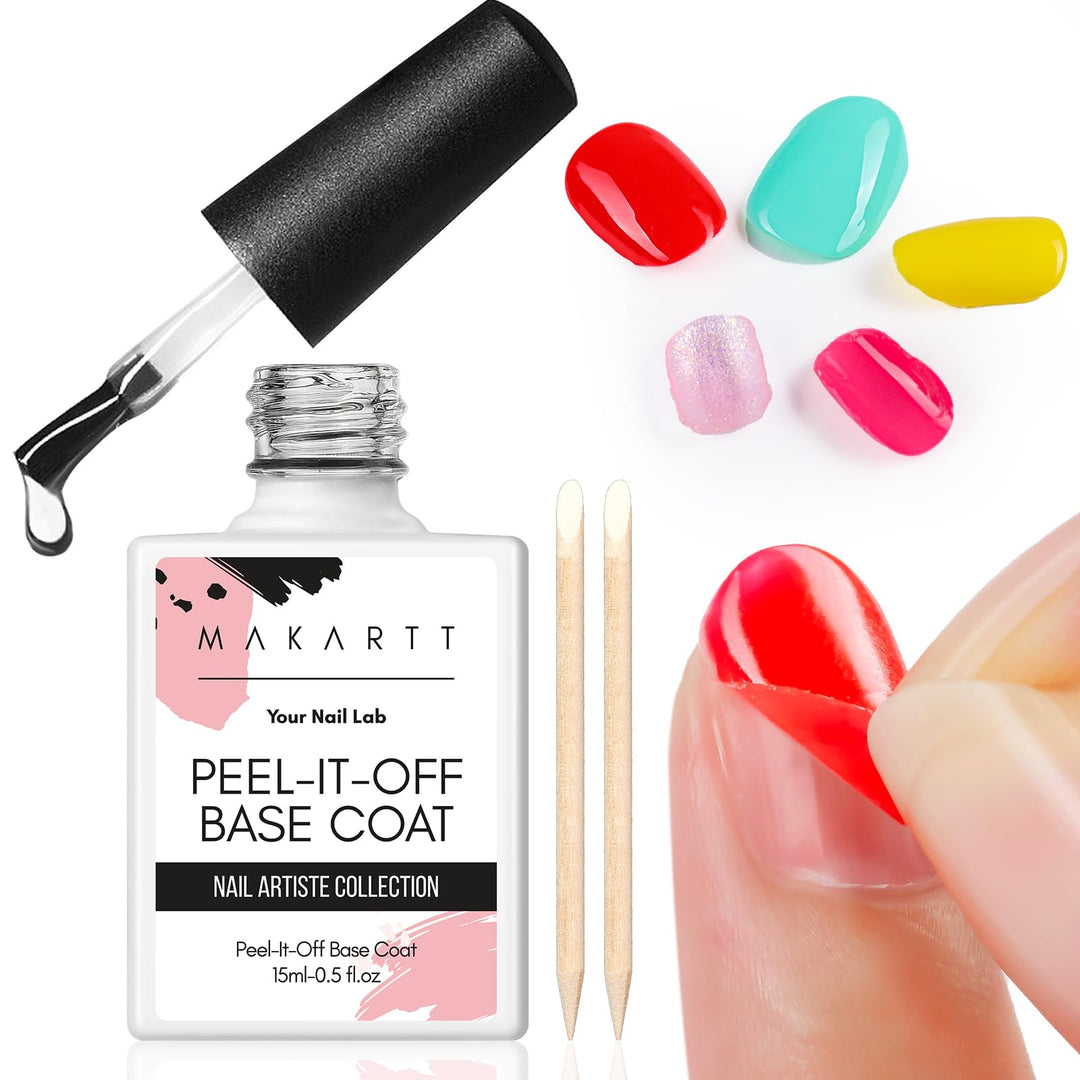 Makartt Peel-Off Base Gel: 15ml UV Gel Base Coat for Easy Removal Peelable Gel Ideal for Gel Nail Polish Press-On Nails Gel Nail Tips and Nail Practice UV Nail Lamp Required Perfect for Beginners