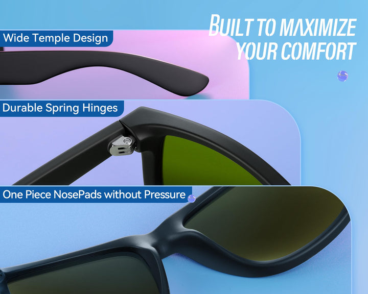 VELAZZIO Polarized Sunglasses for Men and Women Unisex Ultralight Frame UV400 Protection Sunglasses for Driving Cycling Golf Skiing, Black Frame Green Lens