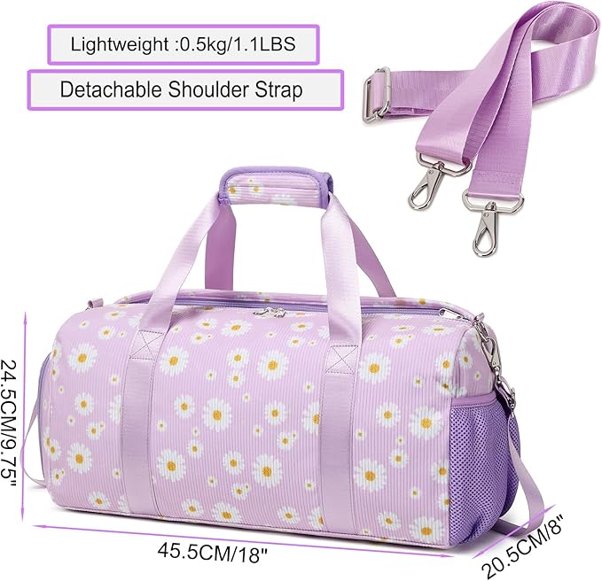 Dance Bag Ballet Bag for Girls Teen Travel Duffel Bags Sports Gym Bag Yoga Bags Cheer Bag Girls Weekender Bag Corduroy Daisy Dance Bag with Shoe Compartments（purple daisy）
