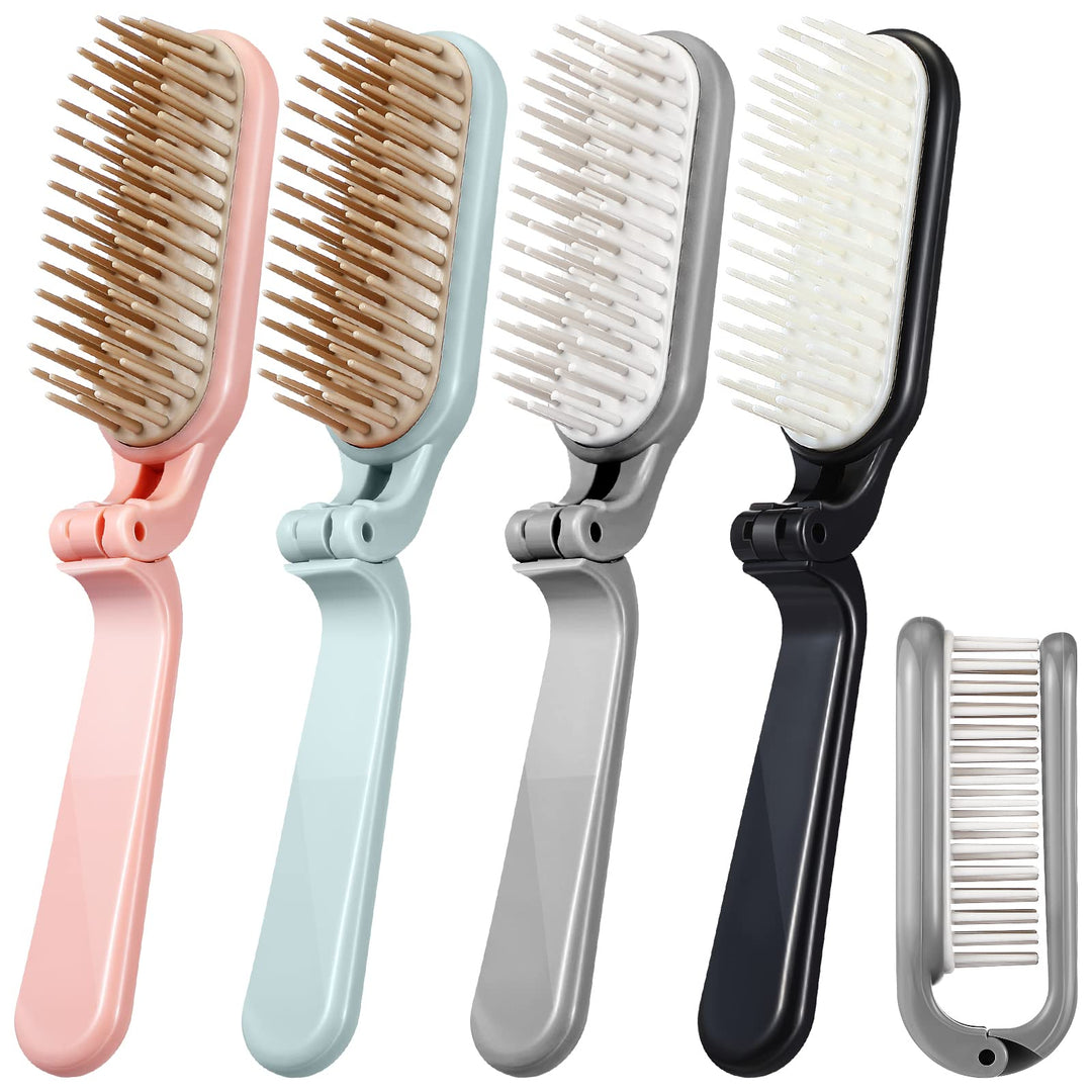 4 Pieces Folding Hair Brush Mini Foldable Hair Combs Compact Portable Pocket Size Travel Hair Brush For Women Men Family School