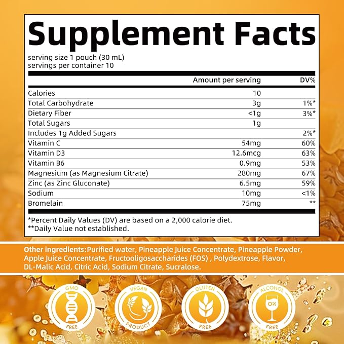 7-in-1 Magnesium Citrate Liquid, Magnesium Citrate Supplements Drink with 280mg Magnesium, Zinc, Bromelain, Vitamin C D3 B6, Muscle & Sleep Support for Kids & Adult, 1 fl.Oz (10Pcs)