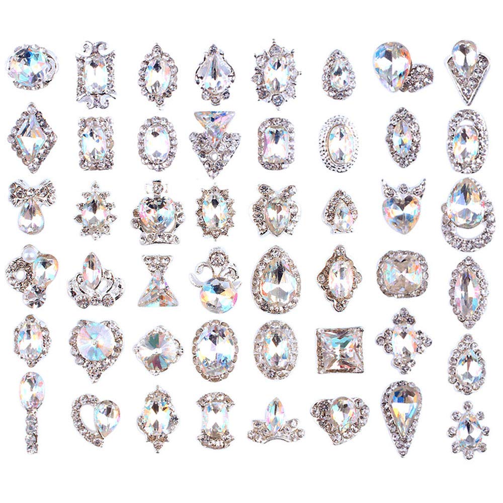 48PCS 3D Luxury Nail Art Rhinestones Nail Diamonds Glass Crystal AB Metal Gems Jewels Stones for DIY Nail Art Work Design Decora