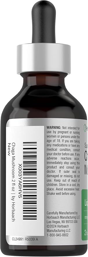 Horbäach Chaga Mushroom Liquid Extract | 2 Fl Oz | Vegetarian Tincture | Alcohol Free | Non-GMO, Gluten Free