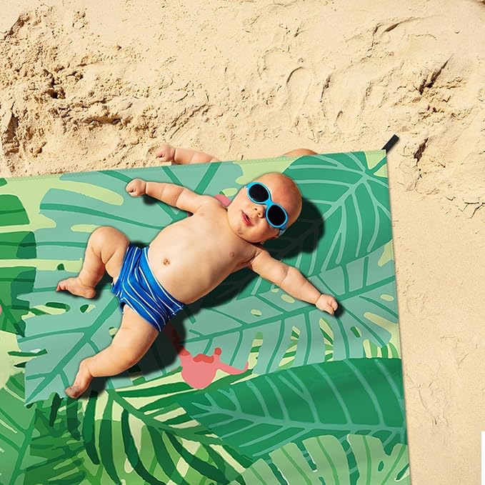 Beach Blanket Waterproof Sandproof Large Beach Mat 83" X 106" for 3-5 Adults Sand Free Mat Quick Drying,Lightweight & Durable with 4 Stakes & 4 Corner Pockets for Beach Camping .(Green)