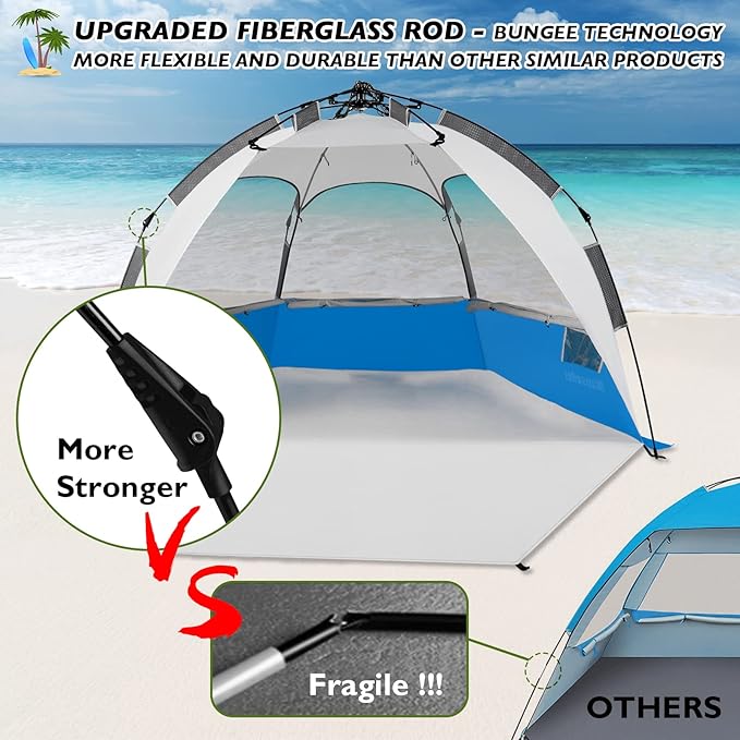 Beach Tent Pop Up Shade, Instant Beach Tents Sun Shelter with UPF 50+ UV Protection, Lightweight & Easy Setup Tent 2-6 Person