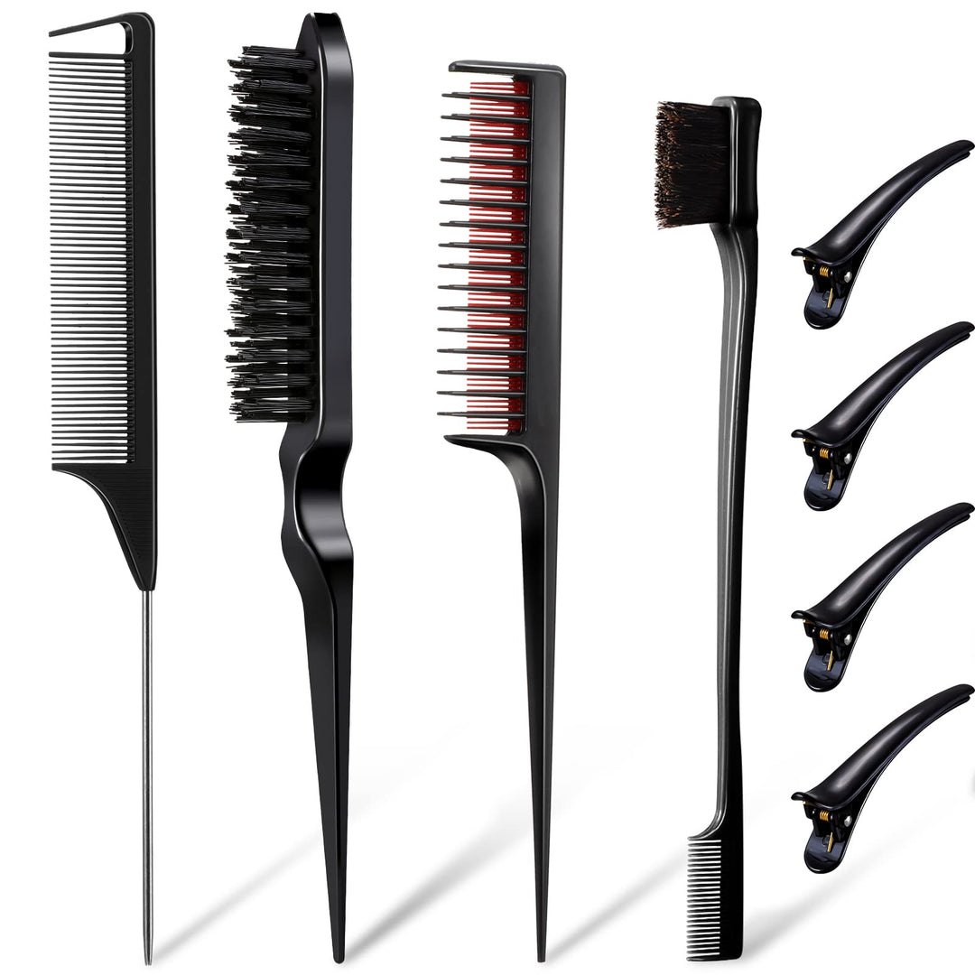 8 Pcs Teasing Brush Set Edge Brush Comb With Hair Clips Grooming Hair Styling Comb Teasing Dual Edges Hair Brush Triple Teasing