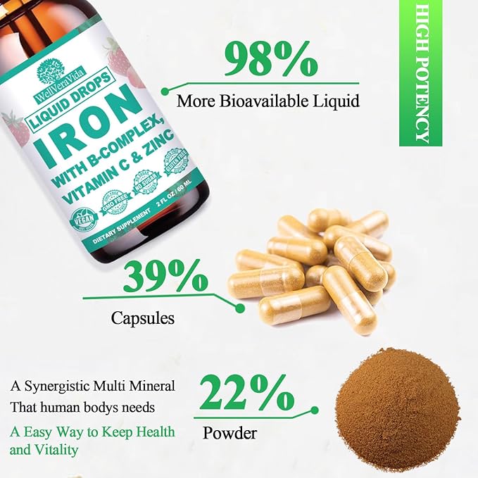 Vegan Iron+D3 K2 Vitamin Bundle：Iron with Vitamin C, B-Complex, Vitamin D3 K2 10000iu Coconut Oil Liquid Drops, Nutritional Bundle for Overall Well-Being