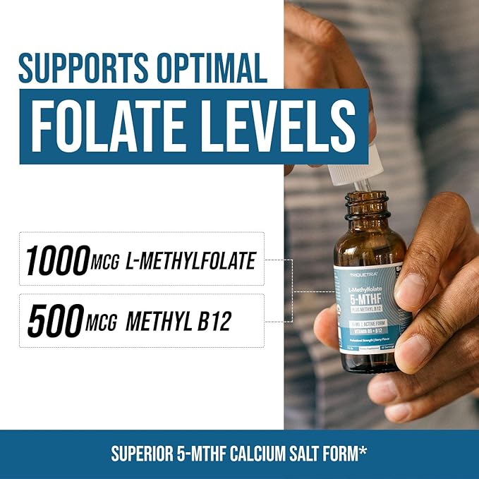 Organic Methyl Folate 1000 mcg + Methyl B12 Cofactor (300 Servings) – Metabolically Active 5-MTHF Form, Organic Berry Flavor, Liquid Sublingual Form – Mood, Cognition, Methylation, Pregnancy (1oz)