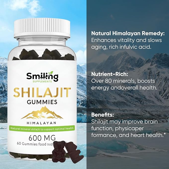 Organic Shilajit Gummies - Pure Himalayan Cured Shilajit Gummies for Men & Women - Natural Energy Booster 60 Count
