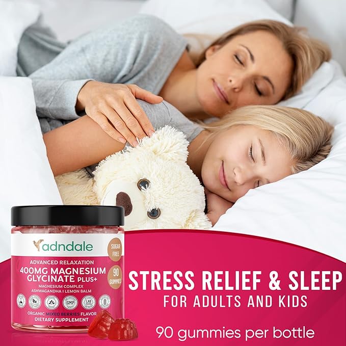 180 CT Magnesium Glycinate Gummies 400 mg/Serv - with Ashwagandha, Magnesium Malate & Taurate - Sugar Free Chews for Adults & Kids Relaxation, Stress Relief, Night Rest, Muscle & Cardio Support