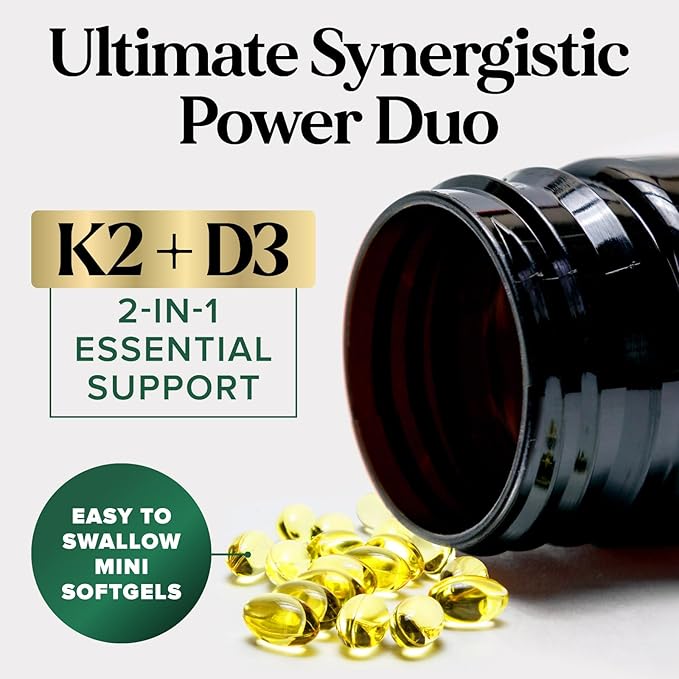 Vitamin D3 K2, 5000 IU Vitamin D3 & 100 mcg Vitamin K2 MK-7 Supplement Supports Immune Health, Bone, Heart & Calcium Absorption - Extra Virgin Olive Oil Softgel, Vitamins D & K Complex - 120 Softgels