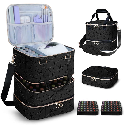 3-Layer Travel Makeup Bag,Nail Polish Organizer,Nail Tools Storage,2 in 1 Removable Polish Package,Waterproof,Adjustable Dividers Compartment,Holds 84 Bottles of 15ML Nail Polish