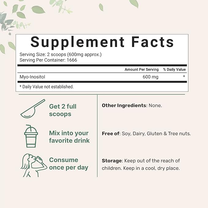Pure Inositol Powder, Myo-Inositol B8 Powder, 1KG (2.2 Pounds), Strongly Supports Liver Health & Antioxidant, Super Inositol for Hair and Inositol for Sleep, Non-GMO and Vegan Friendly