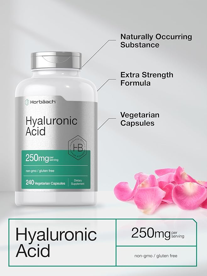 Horbäach Hyaluronic Acid Capsules | 250 mg | 240 Count | Non-GMO and Gluten Free Supplement