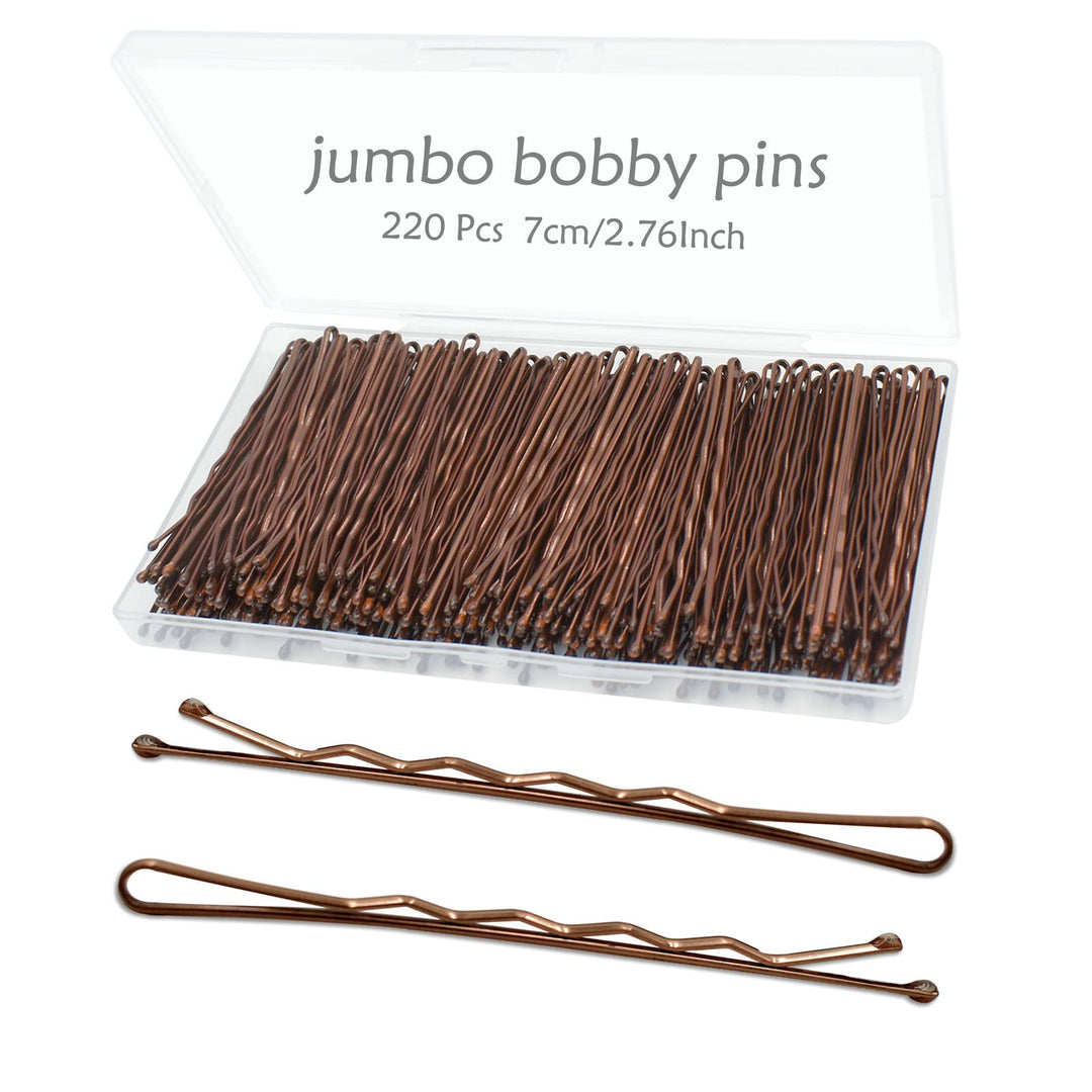 YINGFENG 220pcs 2.76 Inch Large Brown Bobby Pins for Women, Jumbo Long Pins with Box, Reusable Non Slip Big Pins Great For Thick Hair