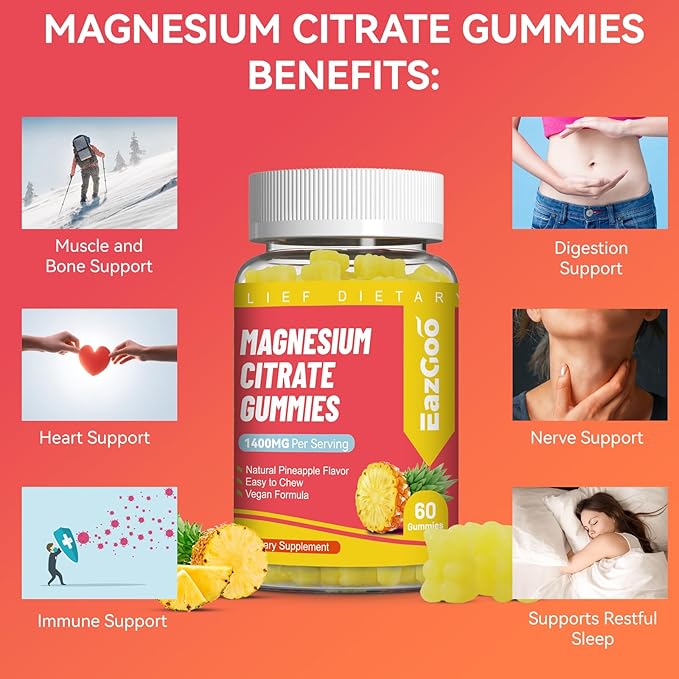 1400MG Magnesium Citrate Gummies, High Absorption Magnesium Gummies for Adults, Extra Strength Magnesium Gummy Supplement for Healthy Relaxation, Vegan, Non-GMO, 120 Gummies