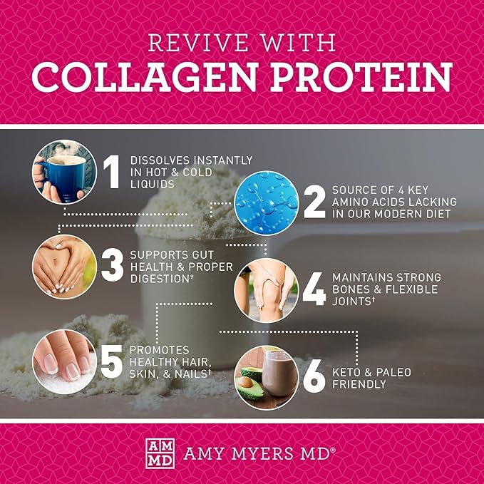 Amy Myers MD Grass Fed Collagen Peptides Powder Unflavored - Pure Hydrolyzed Collagen for Hair Skin and Nails - Bone & Joint Health - Non-GMO, Gluten-Free, Paleo & Keto Friendly - No taste 38 Servings