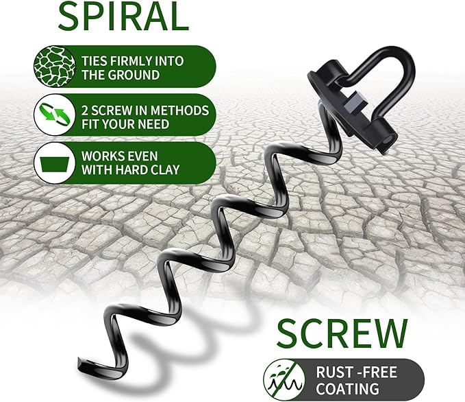 8 Pack Ground Anchors, Heavy Duty Trampoline Stakes, Spiral Stakes Earth Anchors for Tent, Canopy, Hen House, Dog Tie Out, Ground Anchors Screw in Holds up to 220 lbs