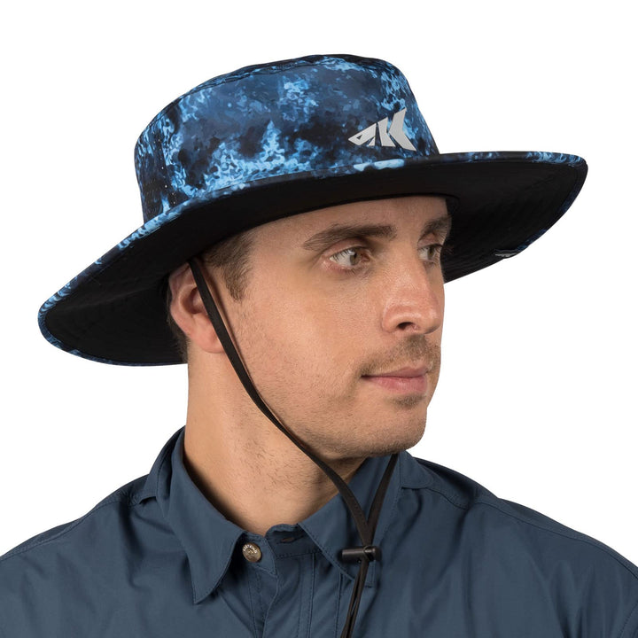 KastKing Fishing Beach Hat for Men, Sun Protection, Pattern Hiking Boonie Hat, Adjustable, Breathable Bucket Golf Hats for Women, Boulder Camo Calypso Blue