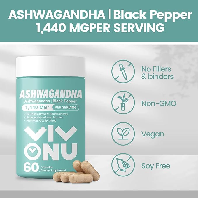 Ashwagandha Vegan Capsules is from Ashwagandha Powder & Root Extract KSM-66 | Black Pepper Extract | Releases Stress & Boosts Energy | Promotes Quality Sleep | 60 Coun