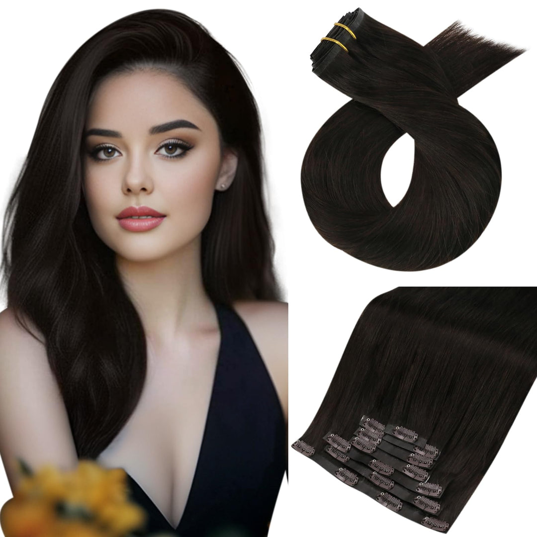 Moresoo Seamless Clip In Hair Extensions Human Hair Darkest Brown Pu Seamless Hair Extensions Clip In Human Hair Brown Remy Huma
