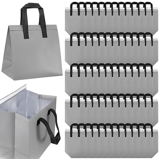300 Pcs Insulated Take Away Bags Bulk Thermal Insulation Food for Coffee Milk Tea Hot Cold Food Fresh Seafood Cooler Pizza Delivery Bags for Catering Restaurant Grocery (Grey)