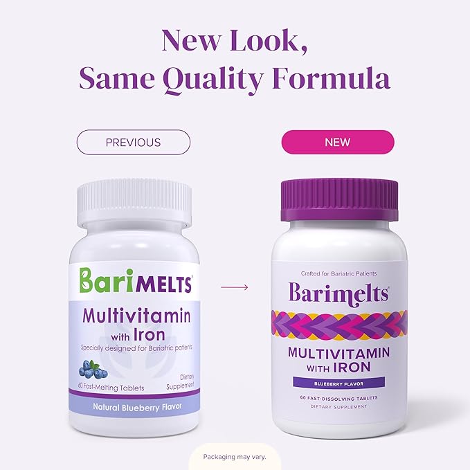 BariMelts Bariatric Multivitamin with Iron, 60 Fast-Dissolving Tablets (1-Month Supply), Sugar-Free Bariatric Vitamins for Women, Natural Blueberry Flavor