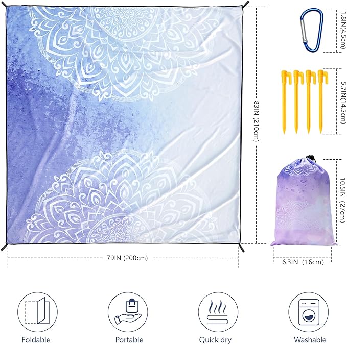 AISPARKY Beach Blanket Waterproof Sandproof, Oversized Large Beach Mat 79" X 83"/120"x108" for 1-8 Adults, Quick Drying&Compact&Lightweight, Picnic Mat Vacation Essentials for Beach Camping Travel