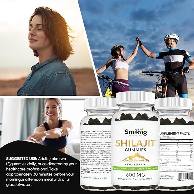 Organic Shilajit Gummies - Pure Himalayan Cured Shilajit Gummies for Men & Women - Natural Energy Booster 60 Count