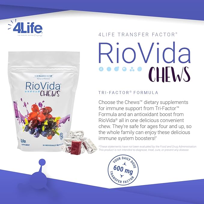 4Life RioVida Chews, Supplement Supports Immune System & Healthy Aging with Elderberry, Acai Berry & Transfer Factor Proteins - 30 Chews