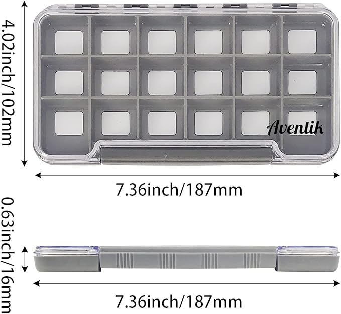 Waterproof Fly Fishing Boxes Supper Slim Fishing Tackle Storage Transparent Easy Grip Foams Multi Magnetic Compartments Fishing Tackle Storage Trags 7.36"X4.02"X0.63"(Grey-18C)