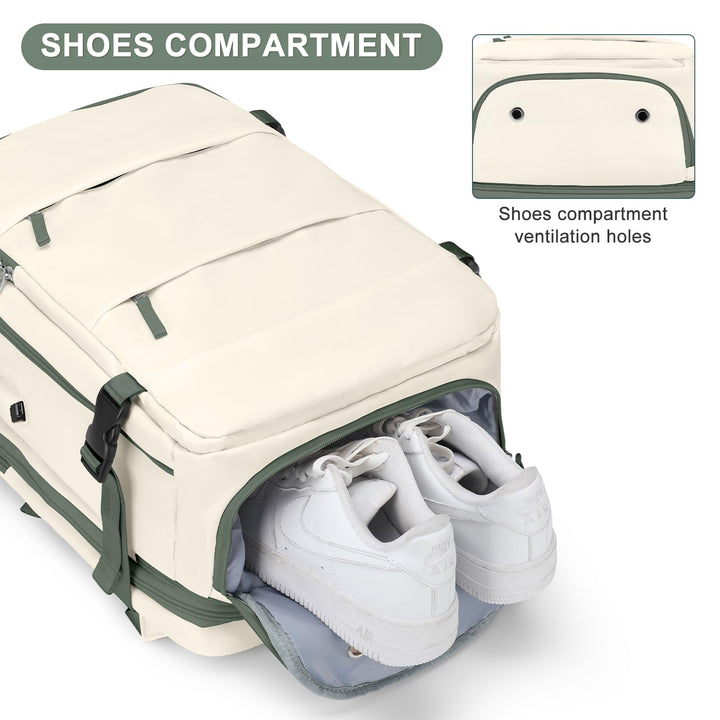Casual Backpack Traveling Backpack, A-beige With Green, Expandable, Travel Backpacks