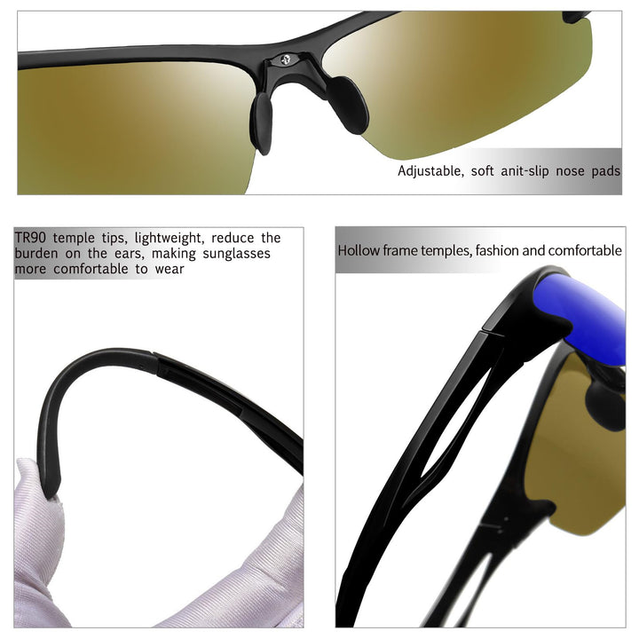 Joopin Semi Rimless Sports Sunglasses Dark Blue Shades for Men Women Half Frame Sun Glasses Polarized UV400 Rectangle Wrap Around Sunnies