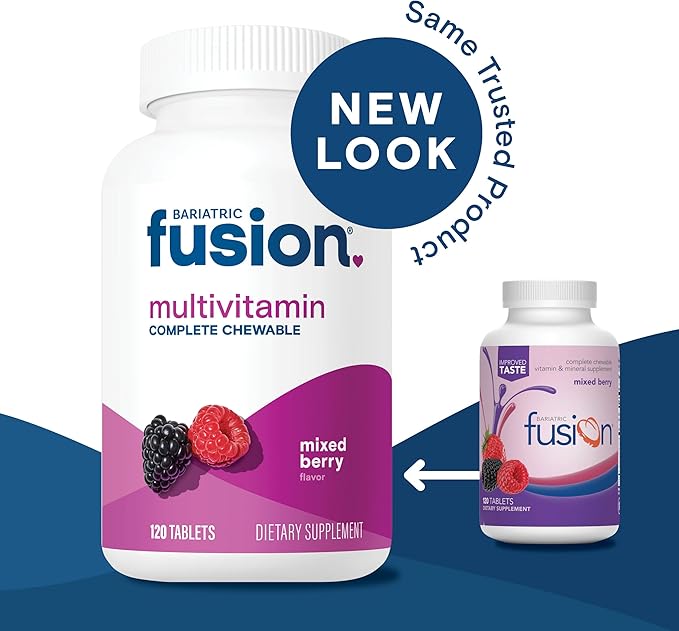 Bariatric Fusion Bariatric Multivitamin with Iron Complete Chewable | Mixed Berry | Post Bariatric Vitamins for Gastric Bypass and Sleeve Gastrectomy | One Month Supply