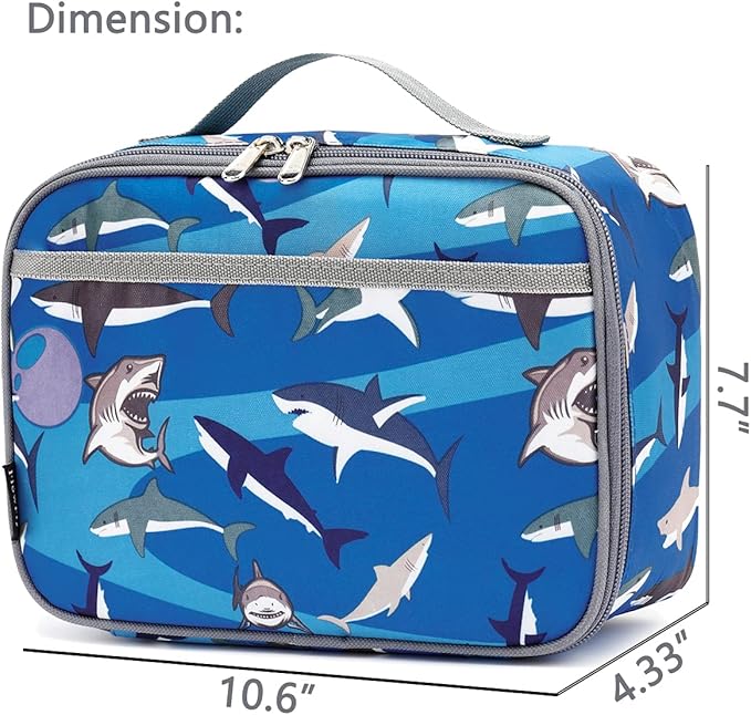 FlowFly Kids Lunch box Insulated Soft Bag Mini Cooler Back to School Thermal Meal Tote Kit for Girls, Boys, Shark