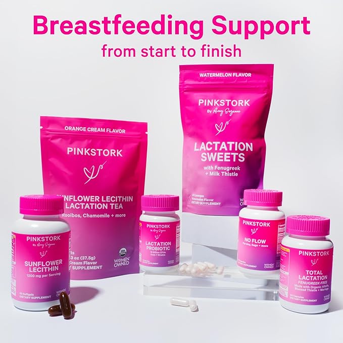 Pink Stork Sunflower Lecithin Supplement - 1200 mg for Clogged Milk Ducts - Breastfeeding Essentials for Postpartum Moms - Supports Breast Milk Flow - 60 Softgels