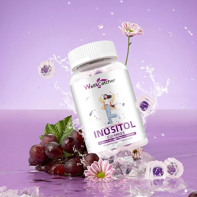 Inositol Gummies Myo-Inositol & D-Chiro Inositol Ideal 40:1 Ratio Inositol Supplement with Omega-3 Vitamin D3 Supports Healthy Ovulation Cycle Regularity Grape Flavor 2 Packs
