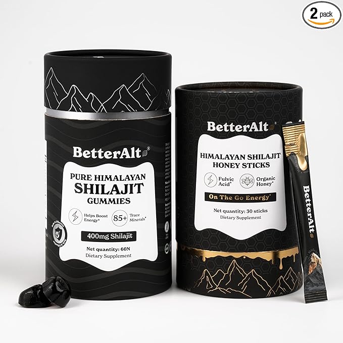 Ultimate Power Up Duo | Shilajit Gummies + Shilajit Gold+ Honey Sticks | 3rd-Party Lab Tested | 1 Month Pack - Helps Boost Energy