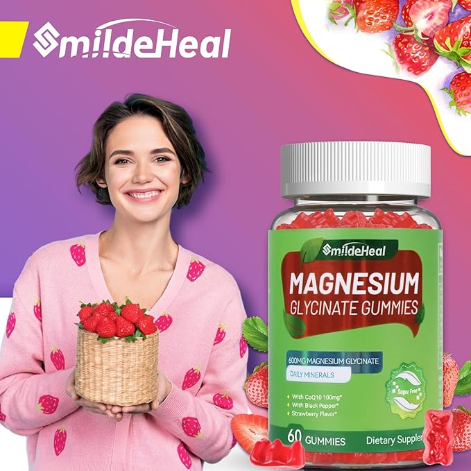 Magnesium Glycinate Gummies 600mg for Women & Men, with Magnesium L-Threonine 300mg, CoQ10 and Black Pepper, Vegan (60 Count)