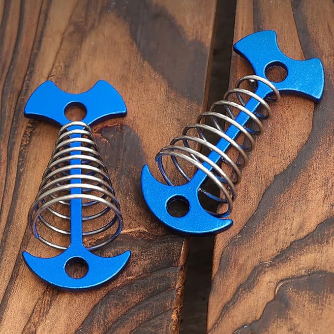 6Pcs Fishbone Deck Anchor Pegs with D Carabiners, Aluminium Deck Tent Stakes with Spring Buckle Aluminium Deck Windproof Tent Stakes for Outdoor Camping Hiking