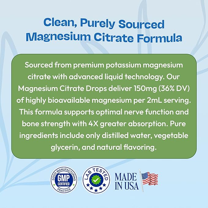 Magnesium Citrate Liquid Supplement – Bioavailable 150 mg Magnesium Supplement – Vegan, Faster Absorption than Citrate Capsules & Pills – Contains Heart & Nerve Nourishing Minerals (Mixed Berry, 60mL)