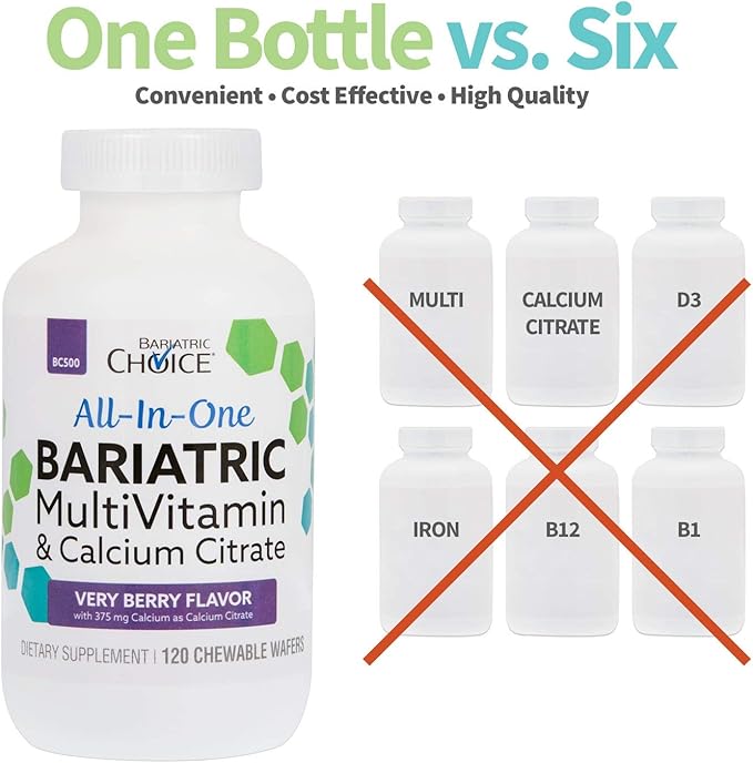 Bariatric Choice All-in-One Chewable Bariatric MultiVitamin with Iron & Calcium Citrate, Very Berry (120ct)