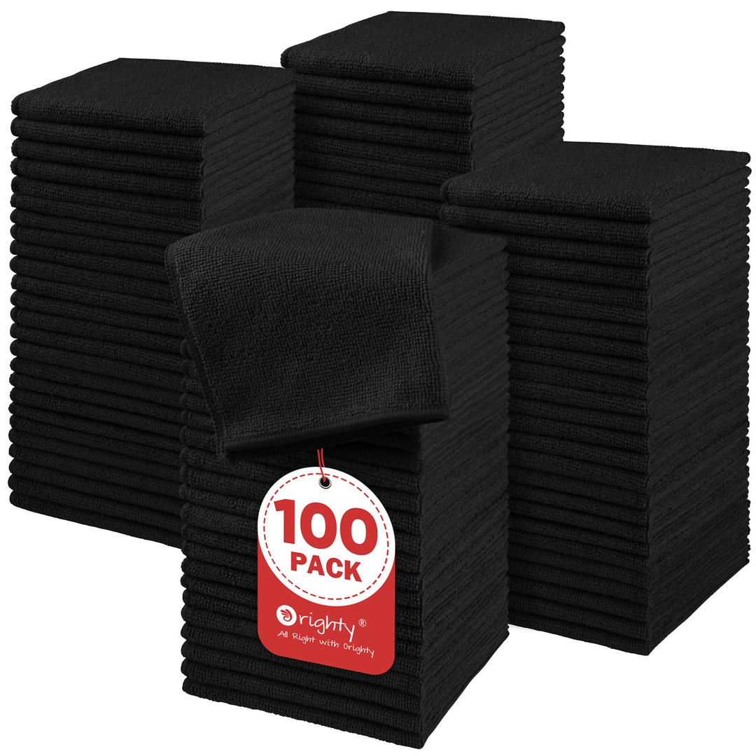Orighty Microfiber Washcloths Bulk Towels Set 100 Pack, Highly Absorbent and Soft Feel Face Cloths, Multi-Purpose Wash Cloths & Hand Towels for Bathroom, Hotel, Spa, and Gym, 12x12 Inch, Black