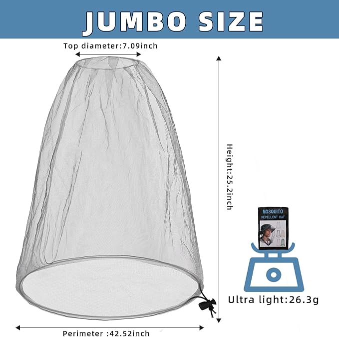 2 Pack Ultra Large Mosquito Net 42x25 Inches Mosquito Head Net Oversized Insect Netting Bug Fits Most Hats for Gardening Hiking Fishing Traveling(Gray+Navy Blue)