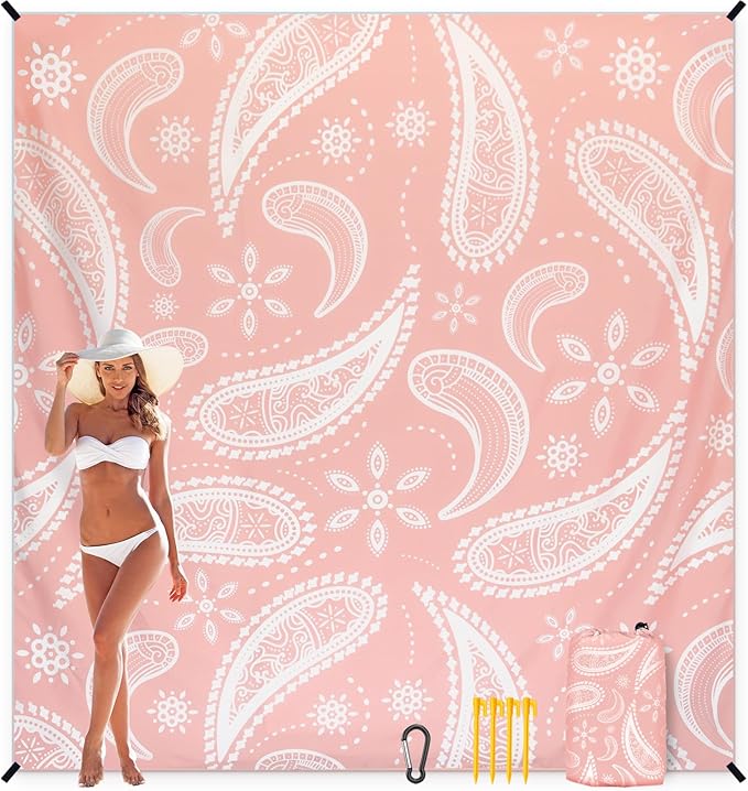 Beach Blanket, Sandproof Beach Mat, Waterproof Quick Drying Lightweight Outdoor Aztec Picnic Mat 79" X 83"/120"x108" for 2-8 Adults for Travel, Camping, Hiking